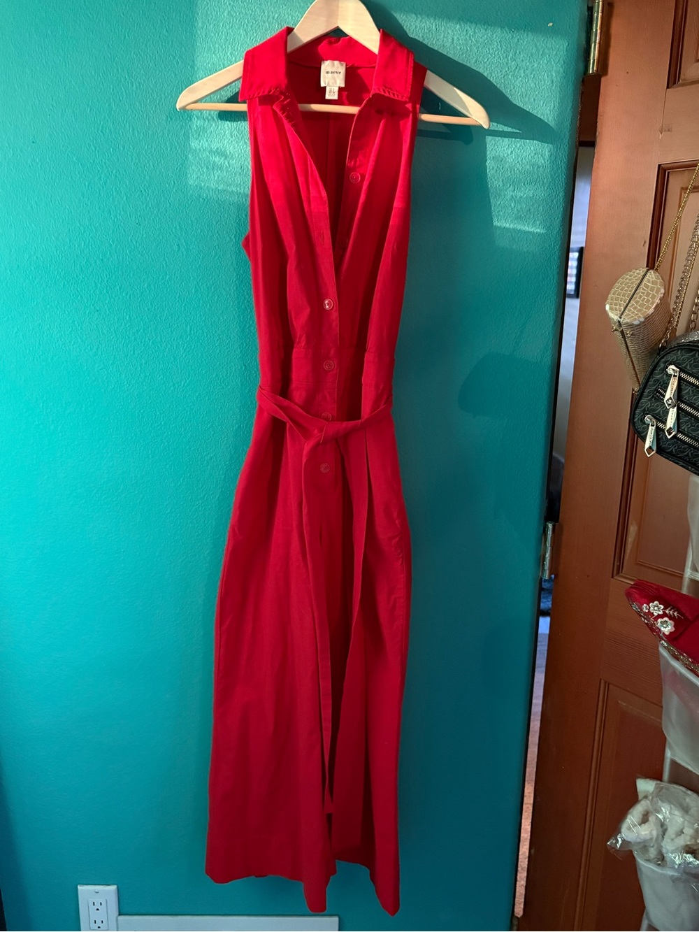 Maeve Anthropologie cropped halter red jumpsuit— magic fabric edition - Picture 2 of 11